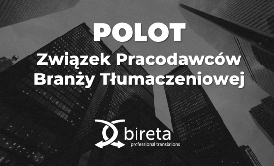 Logo Bireta Professional Translations i POLOT na tle wieżowców